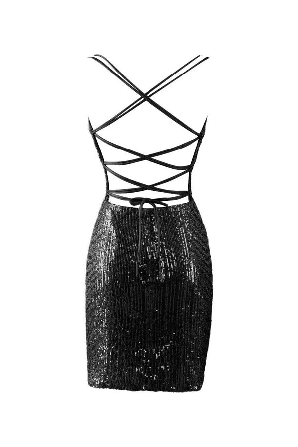 Nigella | Bodycon V Neck Black Sequins Short Homecoming Dress - SHEISME