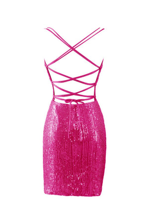 Nigella | Bodycon V Neck Fuchsia Sequins Short Homecoming Dress - SHEISME