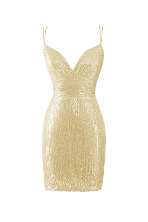Nigella | Bodycon V Neck Golden Sequins Short Homecoming Dress - SHEISME