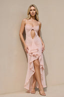 Cutout Ruffled Maxi Dress in Blush - SHE IS ME Prom Dresses