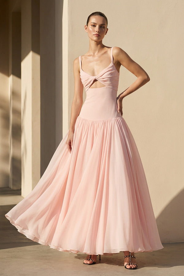 Cutout Spaghetti Straps Maxi Dress in Blush Pink - SHE IS ME PROM DRESSES