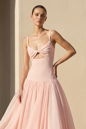 Cutout Spaghetti Straps Maxi Dress in Blush Pink - SHE IS ME PROM DRESSES
