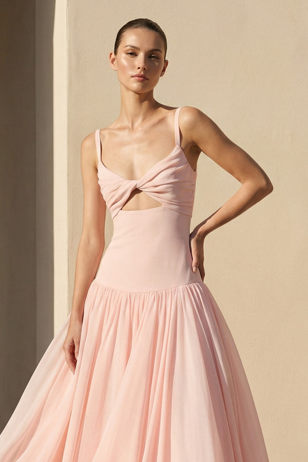 Cutout Spaghetti Straps Maxi Dress in Blush Pink - SHE IS ME PROM DRESSES