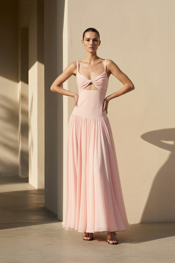 Cutout Spaghetti Straps Maxi Dress in Blush Pink - SHE IS ME PROM DRESSES