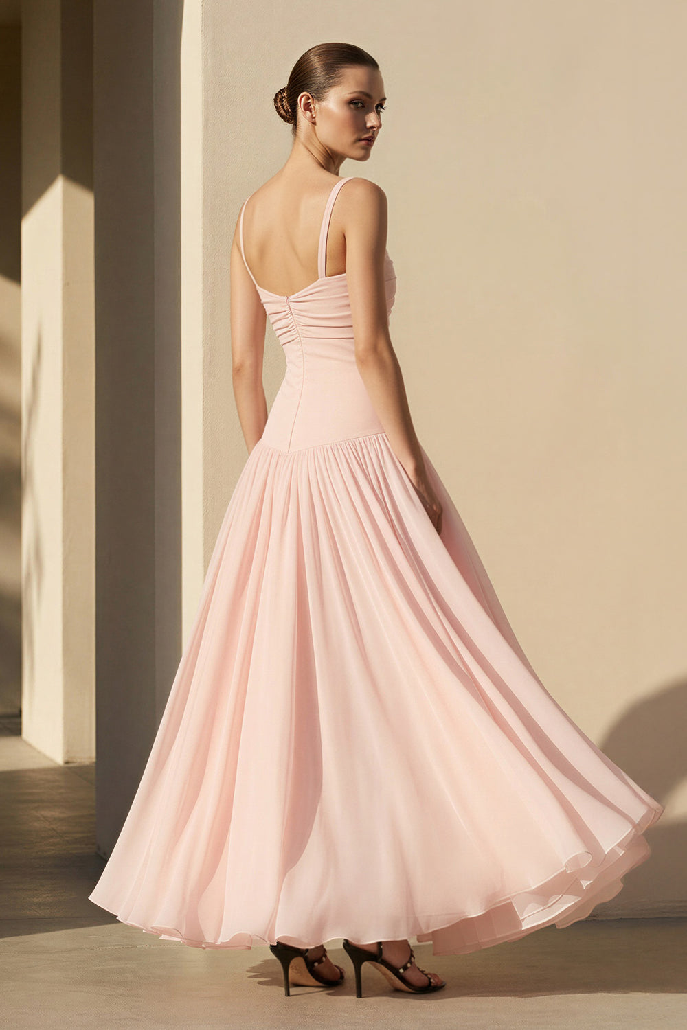 Cutout Spaghetti Straps Maxi Dress in Blush Pink - SHE IS ME PROM DRESSES
