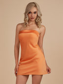 Cybelle | Orange - Strapless Satin Sheath Short Homecoming Dress