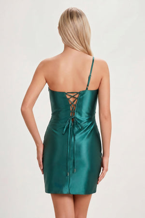 Dark Green Sheath One Shoulder Satin Tight Homecoming Dress (4) | SHEISME