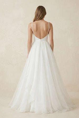 Deep V - Neck Chiffon Maxi Wedding Dress in White - SHE IS ME Wedding Dresses
