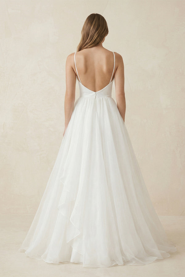 Deep V - Neck Chiffon Maxi Wedding Dress in White - SHE IS ME Wedding Dresses