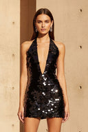Deep V Neck Sequins Mini Dress in Black - SHE IS ME