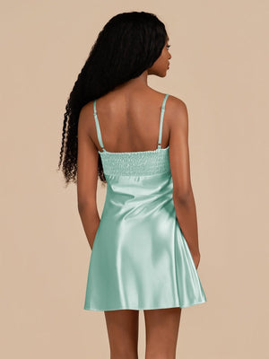 Aqua Sheath Spaghetti Straps Satin Homecoming Dress - SHEISME