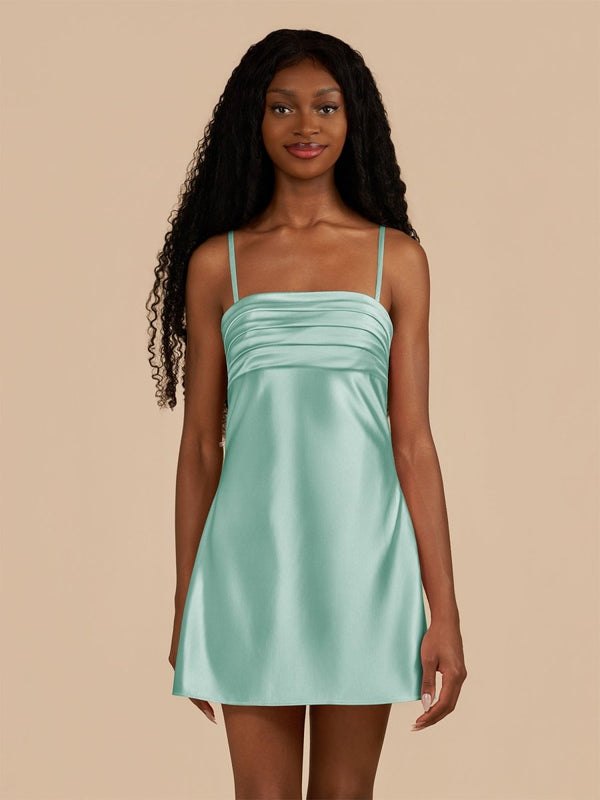 Aqua Sheath Spaghetti Straps Satin Homecoming Dress - SHEISME