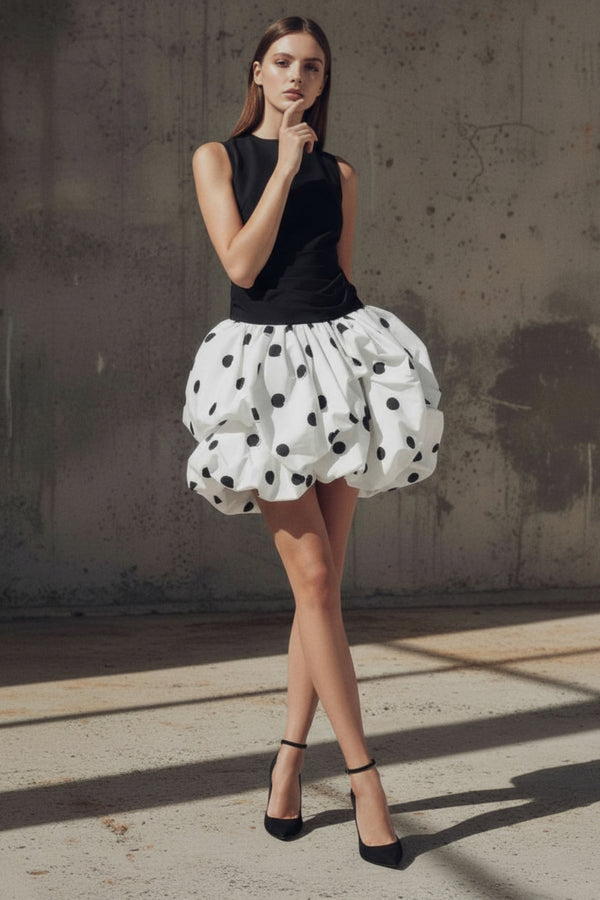 Sheisme-Black & White Crew-Neck A-Line Mini Cocktail Evening Dress