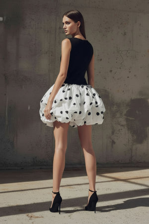 Sheisme-Black & White Crew-Neck A-Line Mini Cocktail Evening Dress