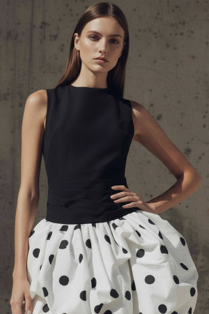 Drop - Waist Mini Dress in Black and White - SHE IS ME