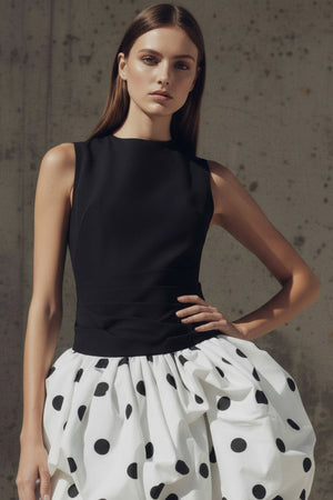 Sheisme-Black & White Crew-Neck A-Line Mini Cocktail Evening Dress