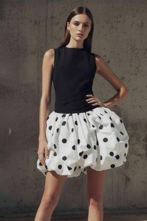 Sheisme-Black & White Crew-Neck A-Line Mini Cocktail Evening Dress