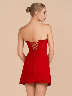 Red A-Line Strapless Ruffles Mini Homecoming Dresses - SHEISME