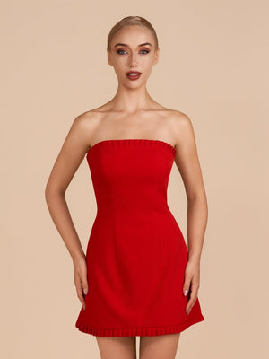 Red A-Line Strapless Ruffles Mini Homecoming Dresses - SHEISME