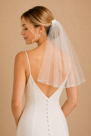 Elegant Pearl Wedding Veil with Comb in White - SHE IS ME Wedding Veils