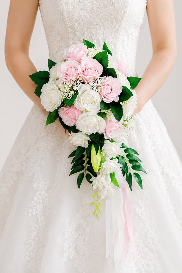 Elegant Silk Roses Wedding Flowers Bouquets in Pink - SHE IS ME Accessories