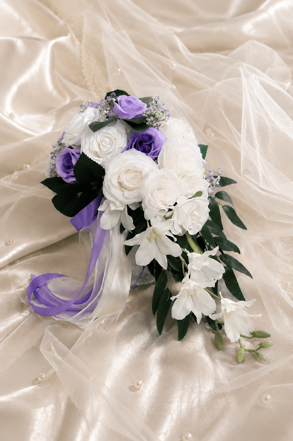 Elegant Silk Roses Wedding Flowers Bouquets in Purple - SHE IS ME Accessories