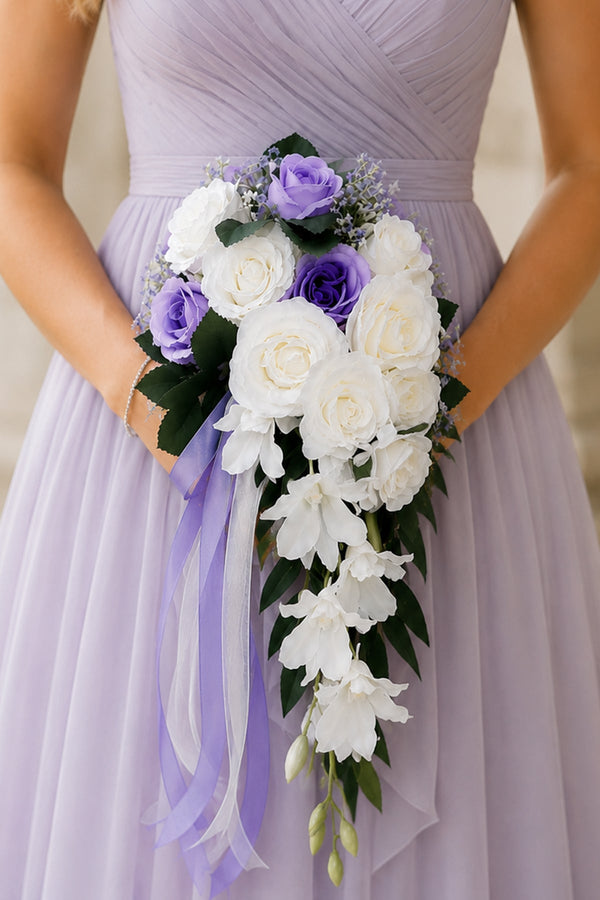 Elegant Silk Roses Wedding Flowers Bouquets in Purple - SHE IS ME Accessories