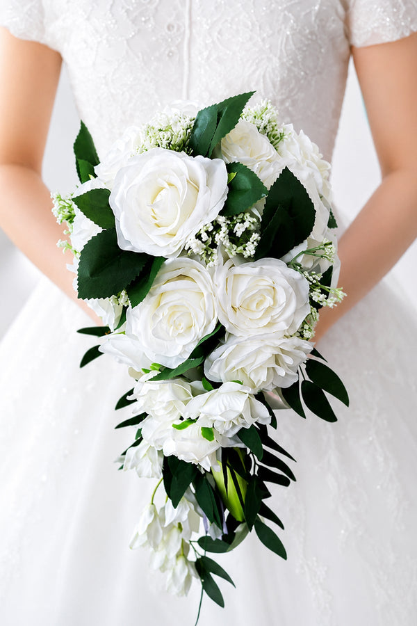 Elegant Silk Roses Wedding Flowers Bouquets in White - SHE IS ME Accessories