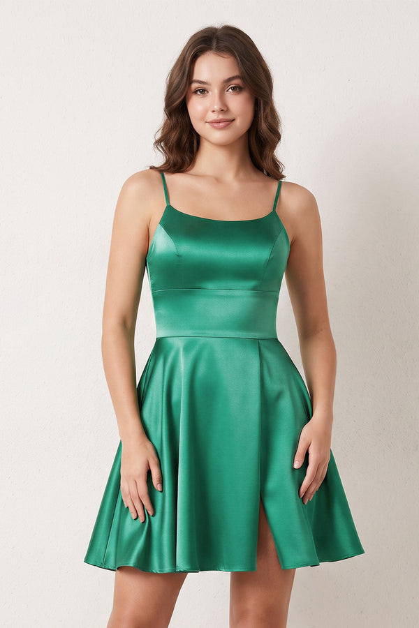 Emerald A-line Spaghetti Straps Satin Homecoming Dress | SHEISME