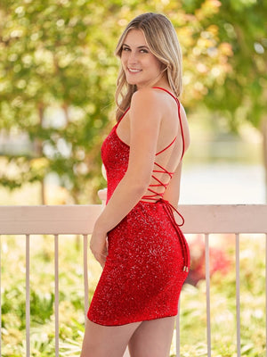 Bodycon Short Red Scoop Neck Sequins Mini Party Dresses - SHEISME