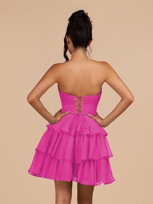 Fuchsia - Strapless A Line Chiffon Ruffles Homecoming Dresses With Flower – Homecoming Dress by SHEISME | Available at SHEISME