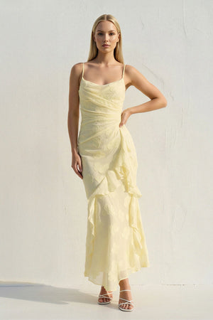 Floral Ruffled Midi Dress in Yellow - SHE IS ME