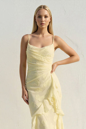 Floral Ruffled Midi Dress in Yellow - SHE IS ME