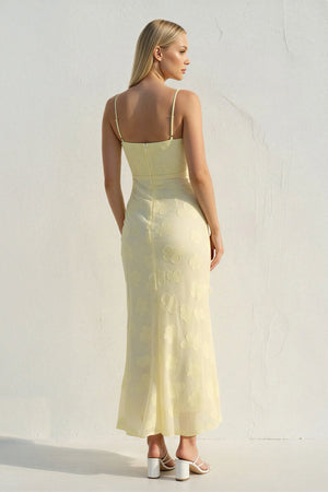 Floral Ruffled Midi Dress in Yellow - SHE IS ME