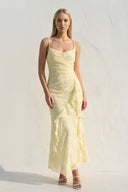 Floral Ruffled Midi Dress in Yellow - SHE IS ME