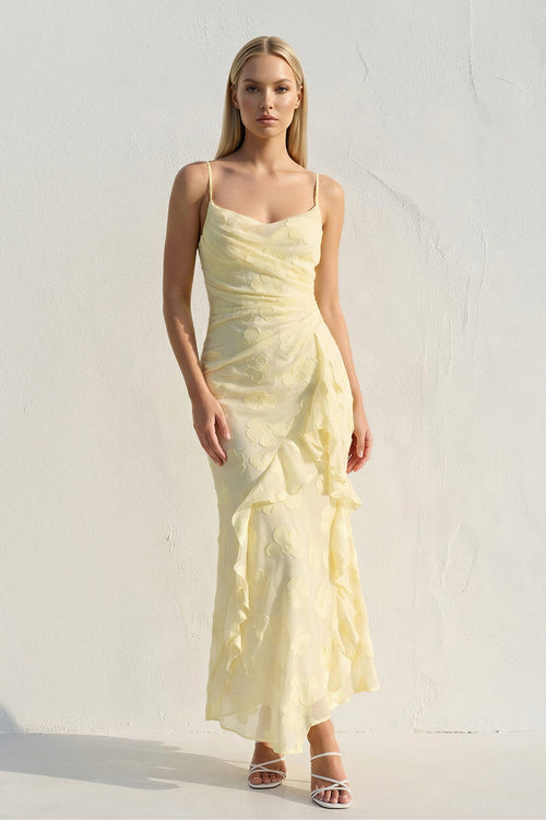 Floral Ruffled Midi Dress in Yellow - SHE IS ME