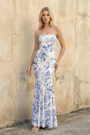 Floral Strapless Mermaid Prom Dress in Blue - SHE IS ME Prom Dresses