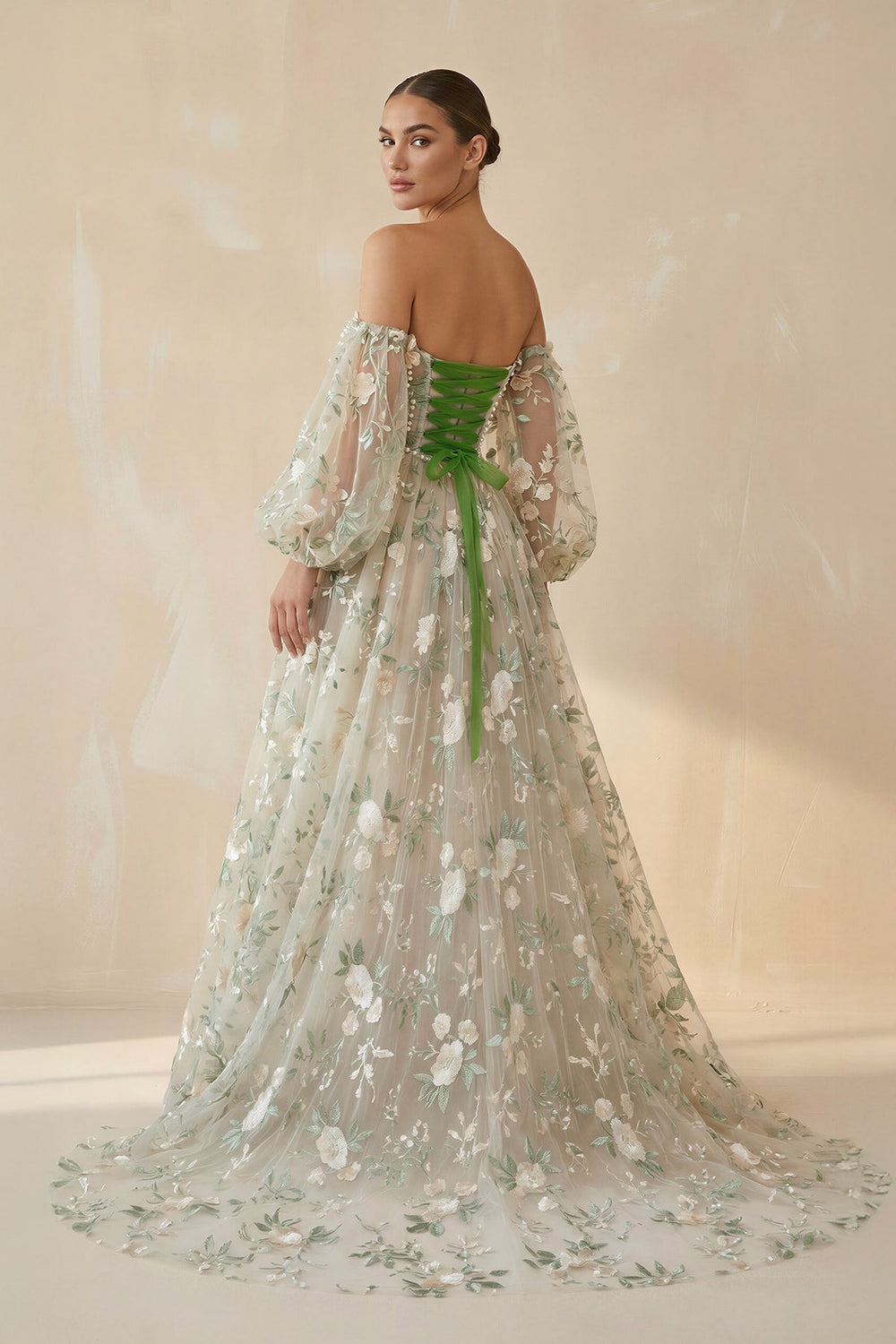 Floral Sweetheart Ball Gown Wedding Dresses in Sage - SHE IS ME Wedding Dresses