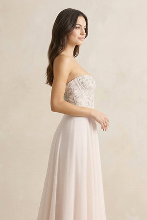 Floral Sweetheart Corset A - Line Chiffon Bridesmaid Dress - SHE IS ME Bridesmaid Dresses