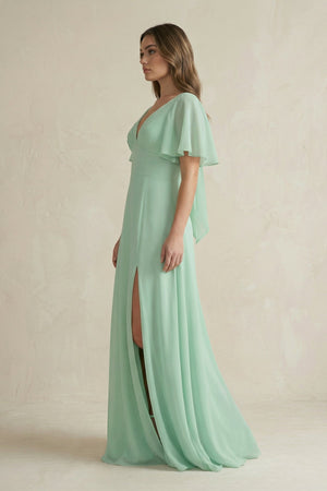 Flutter Sleeve V - Neck A - Line Chiffon Bridesmaid Dress - SHE IS ME Bridesmaid Dresses