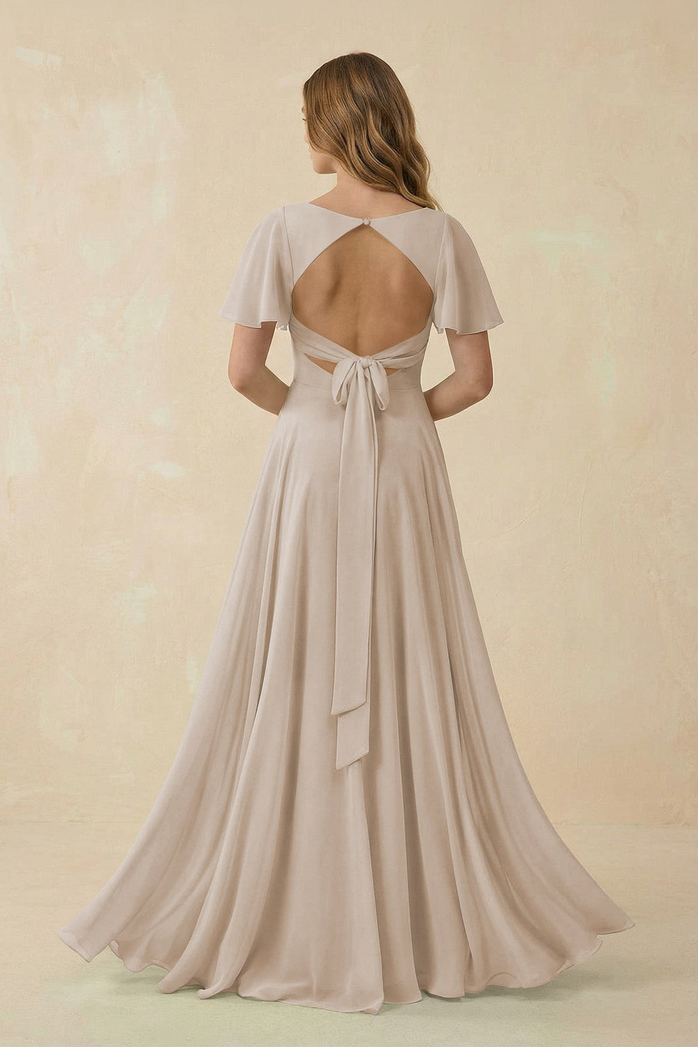 Flutter Sleeve V - Neck Chiffon A - Line Bridesmaid Dress in Frost - SHE IS ME Bridesmaid Dresses