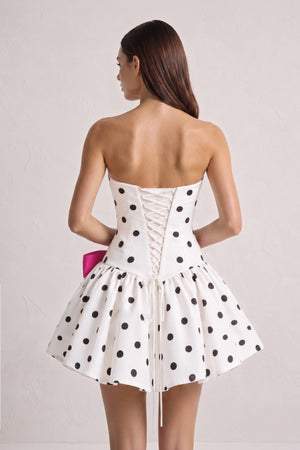 White Bowknot A-Line Strapless Polka Dots Satin Homecoming Dress (2) | SHEISME