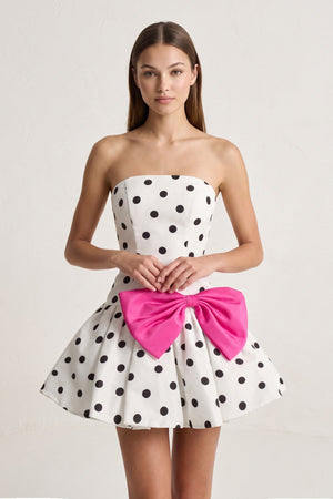 White Bowknot A-Line Strapless Polka Dots Satin Homecoming Dress | SHEISME