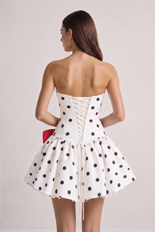 Red Bowknot A-Line Strapless Polka Dots Satin Homecoming Dress (2) | SHEISME