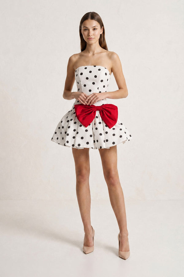 Red Bowknot A-Line Strapless Polka Dots Satin Homecoming Dress (3) | SHEISME