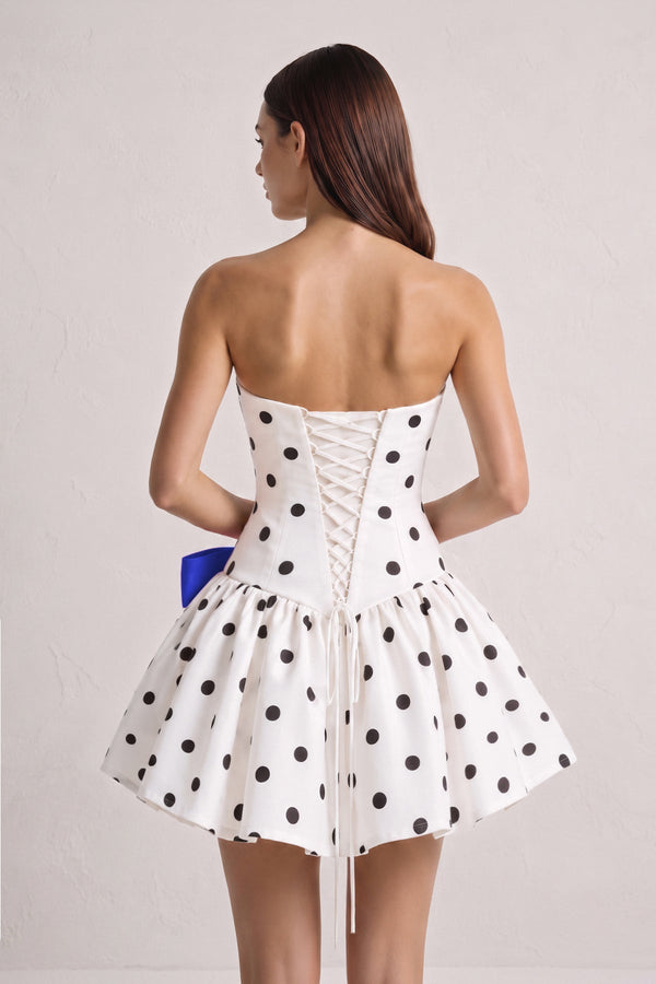Royal Blue Bowknot A-Line Strapless Polka Dots Satin Homecoming Dress (2) | SHEISME