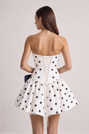 Navy Blue Bowknot A-Line Strapless Polka Dots Satin Homecoming Dress (2) | SHEISME