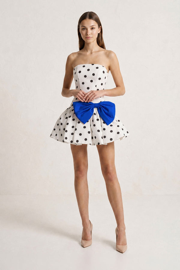 Royal Blue Bowknot A-Line Strapless Polka Dots Satin Homecoming Dress (3) | SHEISME