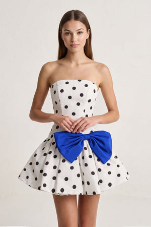 Royal Blue Bowknot A-Line Strapless Polka Dots Satin Homecoming Dress | SHEISME