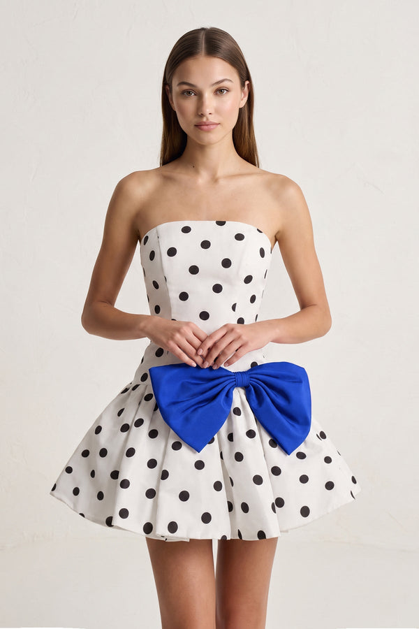 Royal Blue Bowknot A-Line Strapless Polka Dots Satin Homecoming Dress | SHEISME